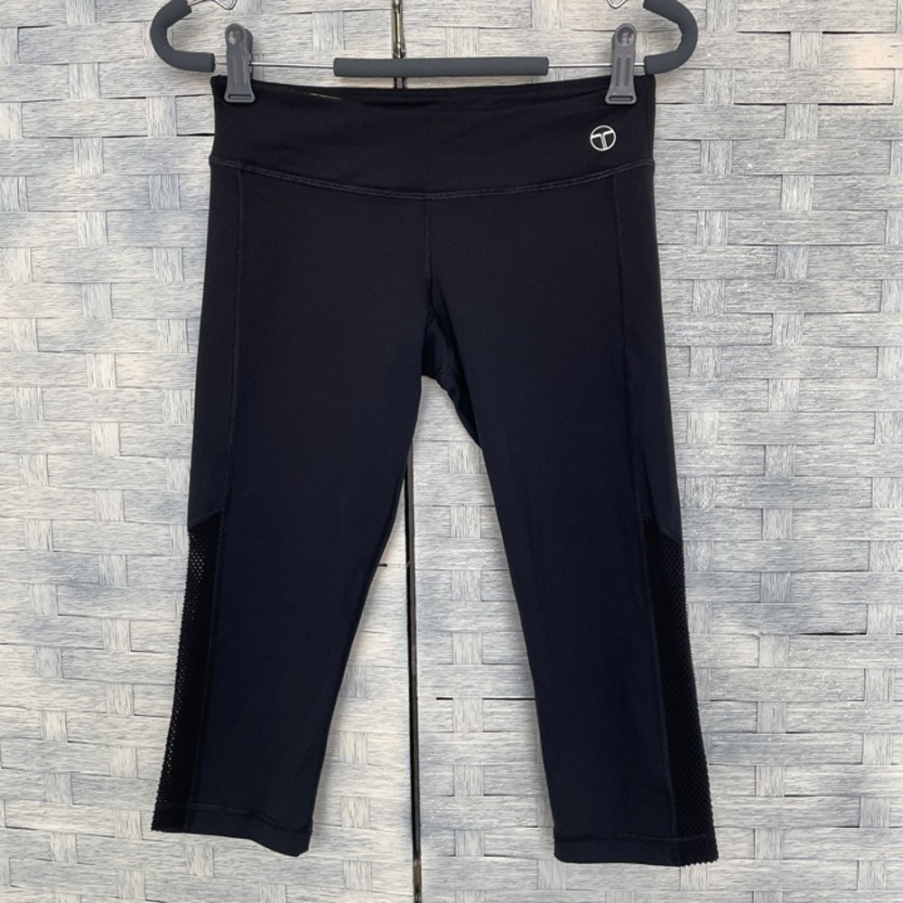 Trina Turk Recreation S Black Mesh Capri Leggings Athletic Workout Pants